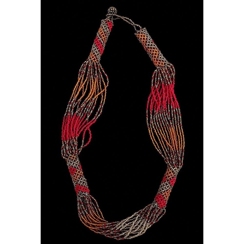 Handmade Multi Strand Seed Bead‎ Bib Necklace Boho Artisan Geometric Statement